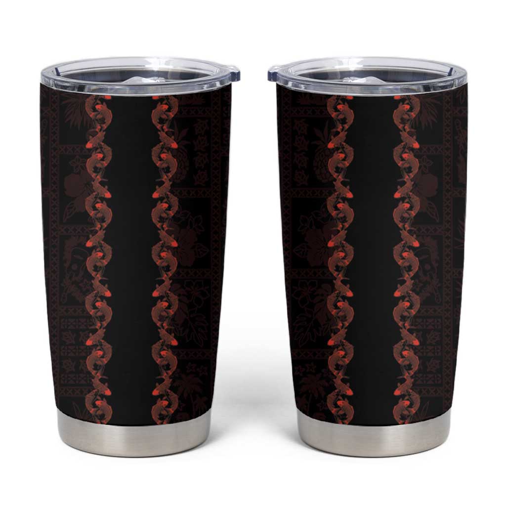 Hawaii Japan Koi Fish Red Tumbler Cup Tapa Pattern - Polynesian Pride