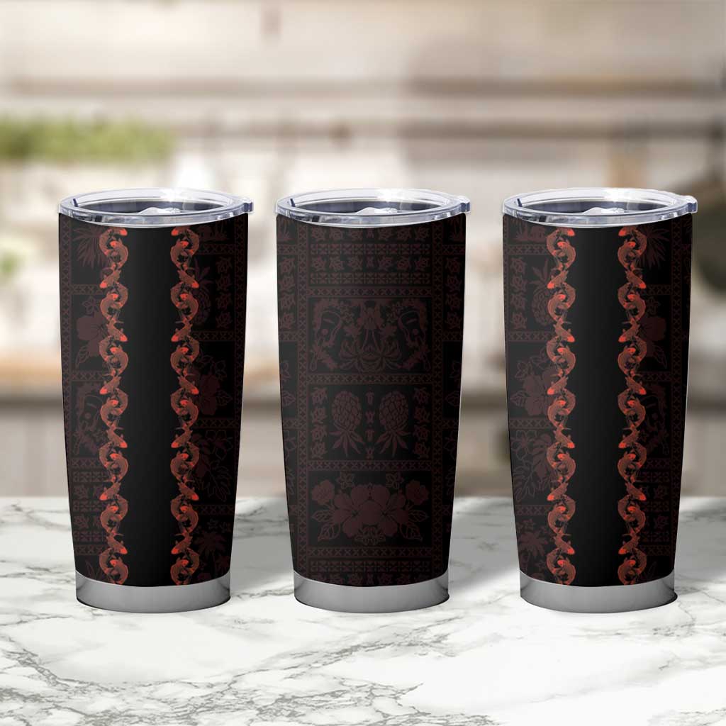 Hawaii Japan Koi Fish Red Tumbler Cup Tapa Pattern - Polynesian Pride