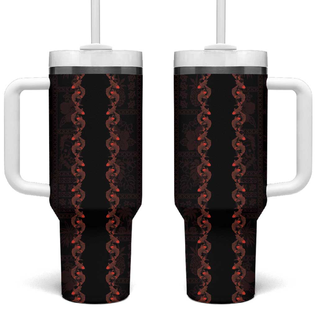 Hawaii Japan Koi Fish Red Tumbler With Handle Tapa Pattern - Polynesian Pride