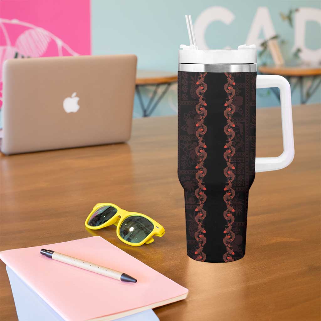 Hawaii Japan Koi Fish Red Tumbler With Handle Tapa Pattern - Polynesian Pride