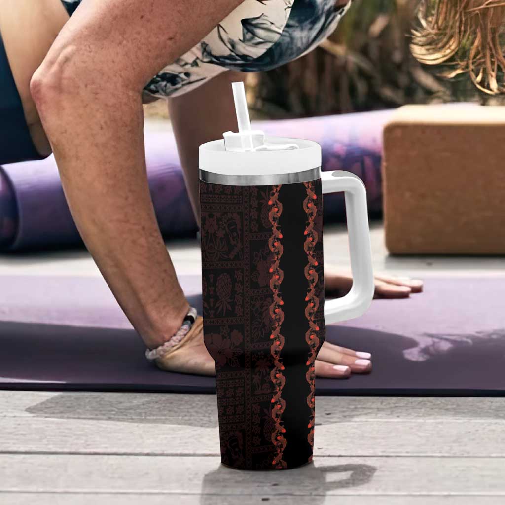 Hawaii Japan Koi Fish Red Tumbler With Handle Tapa Pattern - Polynesian Pride