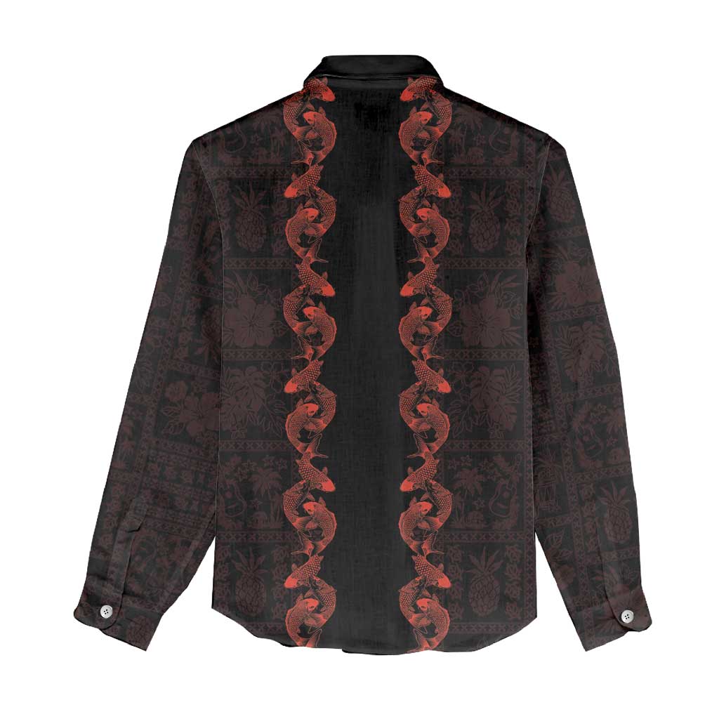 Hawaii Japan Koi Fish Red Women Casual Shirt Tapa Pattern - Polynesian Pride