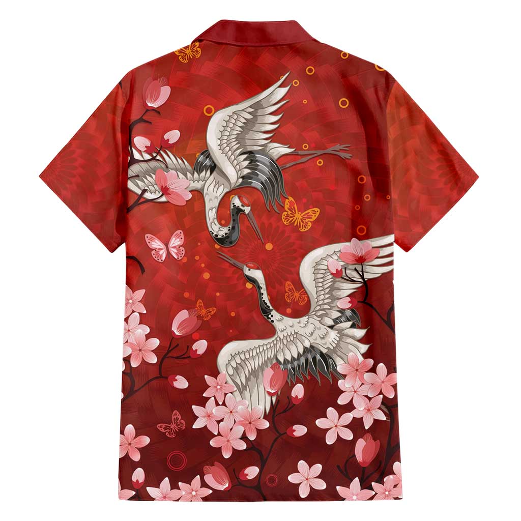 Hawaii Japan Cranes Sakura Flower Red Family Matching Mermaid Dress and Hawaiian Shirt Japan Heritage Spirit LT01 - Polynesian Pride