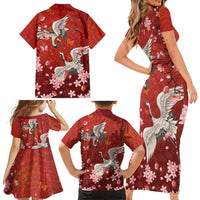 Hawaii Japan Cranes Sakura Flower Red Family Matching Short Sleeve Bodycon Dress and Hawaiian Shirt Japan Heritage Spirit LT01 - Polynesian Pride