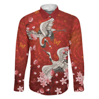 Hawaii Japan Cranes Sakura Flower Red Family Matching Short Sleeve Bodycon Dress and Hawaiian Shirt Japan Heritage Spirit LT01 Dad's Shirt - Long Sleeve Red - Polynesian Pride