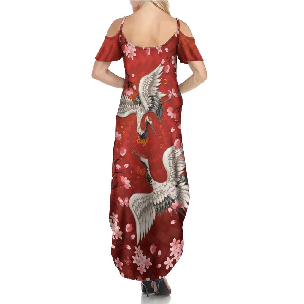 Hawaii Japan Cranes Sakura Flower Red Family Matching Summer Maxi Dress and Hawaiian Shirt Japan Heritage Spirit LT01 - Polynesian Pride