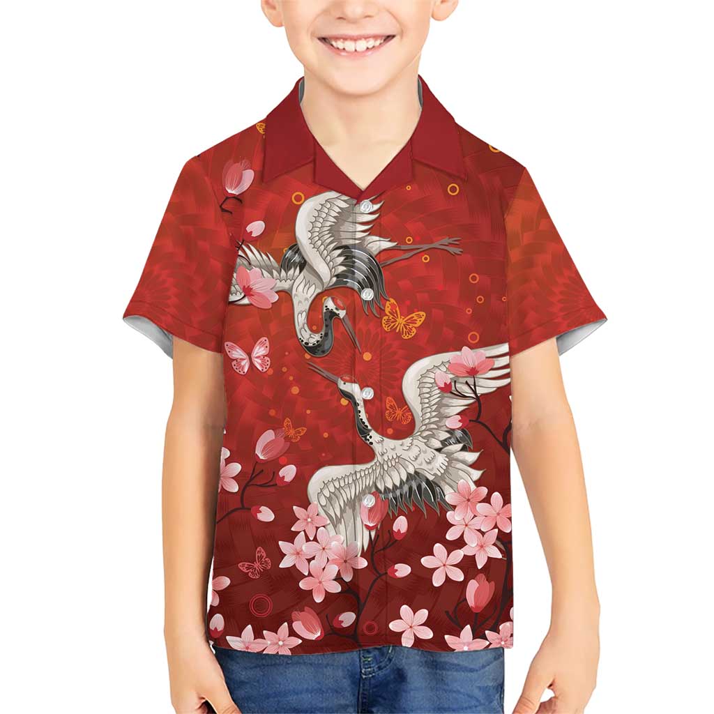 Hawaii Japan Cranes Sakura Flower Red Family Matching Summer Maxi Dress and Hawaiian Shirt Japan Heritage Spirit LT01 Son's Shirt Red - Polynesian Pride