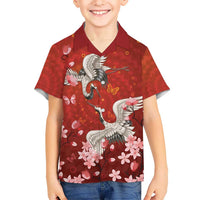 Hawaii Japan Cranes Sakura Flower Red Family Matching Summer Maxi Dress and Hawaiian Shirt Japan Heritage Spirit LT01 Son's Shirt Red - Polynesian Pride