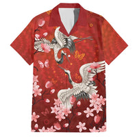 Hawaii Japan Cranes Sakura Flower Red Hawaiian Shirt Japan Heritage Spirit - Polynesian Pride