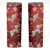 Hawaii Japan Cranes Sakura Flower Red Skinny Tumbler Japan Heritage Spirit LT01 Red - Polynesian Pride