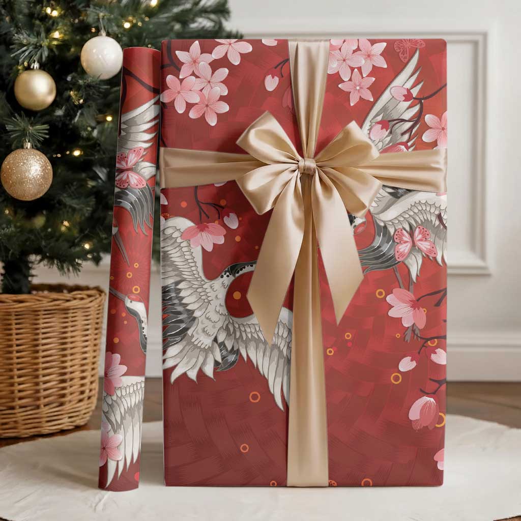Hawaii Japan Cranes Sakura Flower Red Wrapping Paper Japan Heritage Spirit