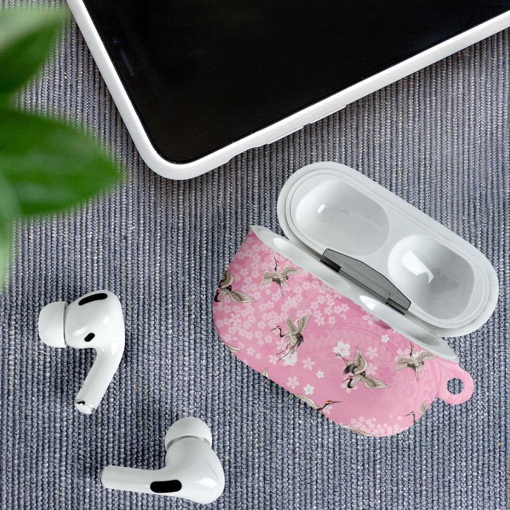 Cranes Sakura Floral Pink Pastel AirPods Case Hawaii Japan Culture - Polynesian Pride