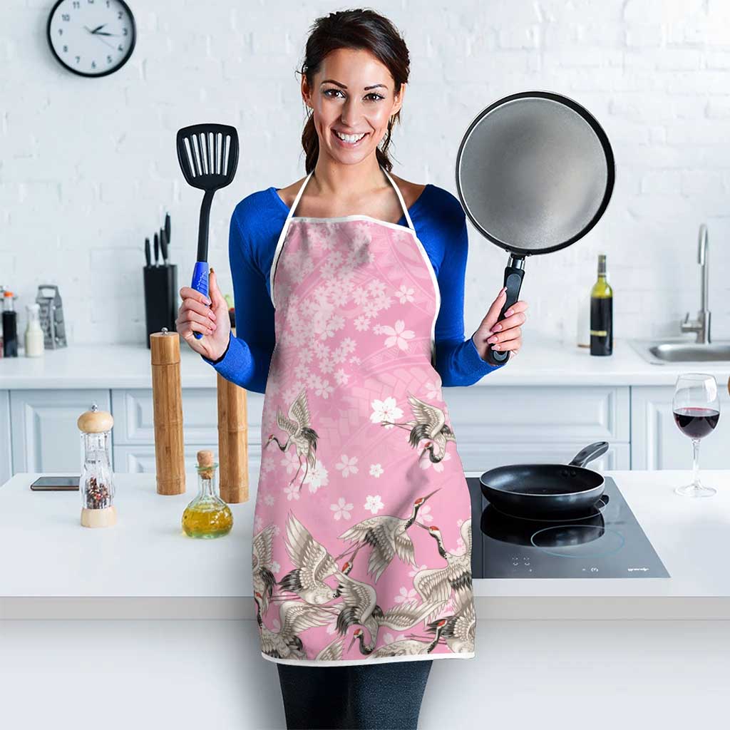 Cranes Sakura Floral Pink Pastel Apron Hawaii Japan Culture - Polynesian Pride