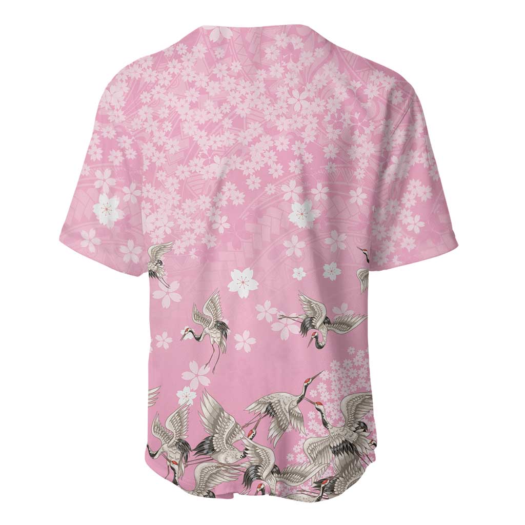 Cranes Sakura Floral Pink Pastel Baseball Jersey Hawaii Japan Culture - Polynesian Pride