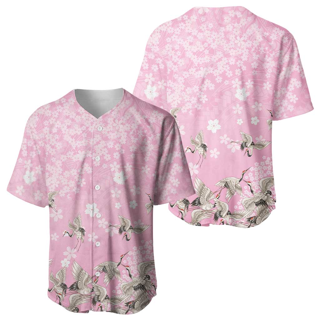 Cranes Sakura Floral Pink Pastel Baseball Jersey Hawaii Japan Culture - Polynesian Pride