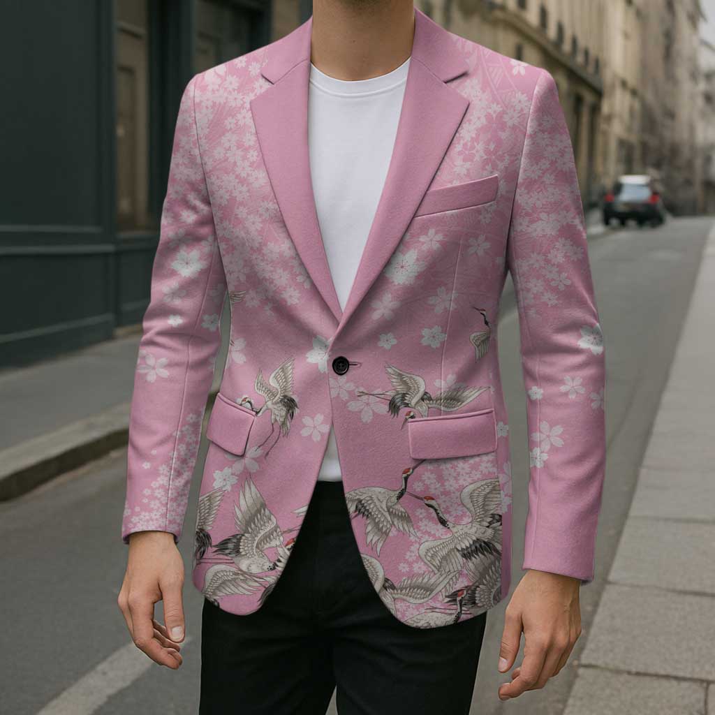 Cranes Sakura Floral Pink Pastel Blazer Hawaii Japan Culture - Polynesian Pride