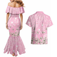 Cranes Sakura Floral Pink Pastel Couples Matching Mermaid Dress and Hawaiian Shirt Hawaii Japan Culture LT01 - Polynesian Pride