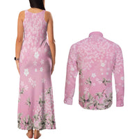Cranes Sakura Floral Pink Pastel Couples Matching Tank Maxi Dress and Long Sleeve Button Shirt Hawaii Japan Culture LT01 - Polynesian Pride