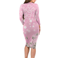 Cranes Sakura Floral Pink Pastel Family Matching Long Sleeve Bodycon Dress and Hawaiian Shirt Hawaii Japan Culture LT01 - Polynesian Pride