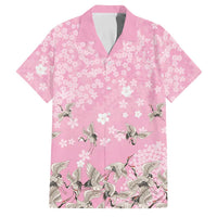 Cranes Sakura Floral Pink Pastel Family Matching Mermaid Dress and Hawaiian Shirt Hawaii Japan Culture LT01 Dad's Shirt - Short Sleeve Pink - Polynesian Pride