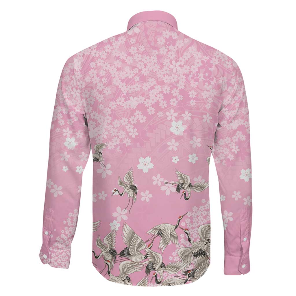 Cranes Sakura Floral Pink Pastel Family Matching Off The Shoulder Long Sleeve Dress and Hawaiian Shirt Hawaii Japan Culture LT01 - Polynesian Pride