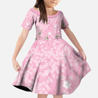 Cranes Sakura Floral Pink Pastel Family Matching Puletasi and Hawaiian Shirt Hawaii Japan Culture LT01 Daughter's Dress Pink - Polynesian Pride