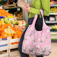 Cranes Sakura Floral Pink Pastel Grocery Bag Hawaii Japan Culture - Polynesian Pride