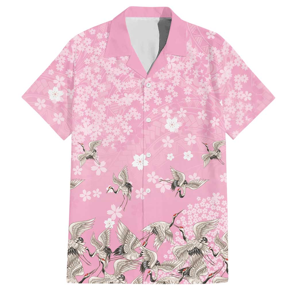 Cranes Sakura Floral Pink Pastel Hawaiian Shirt Hawaii Japan Culture - Polynesian Pride