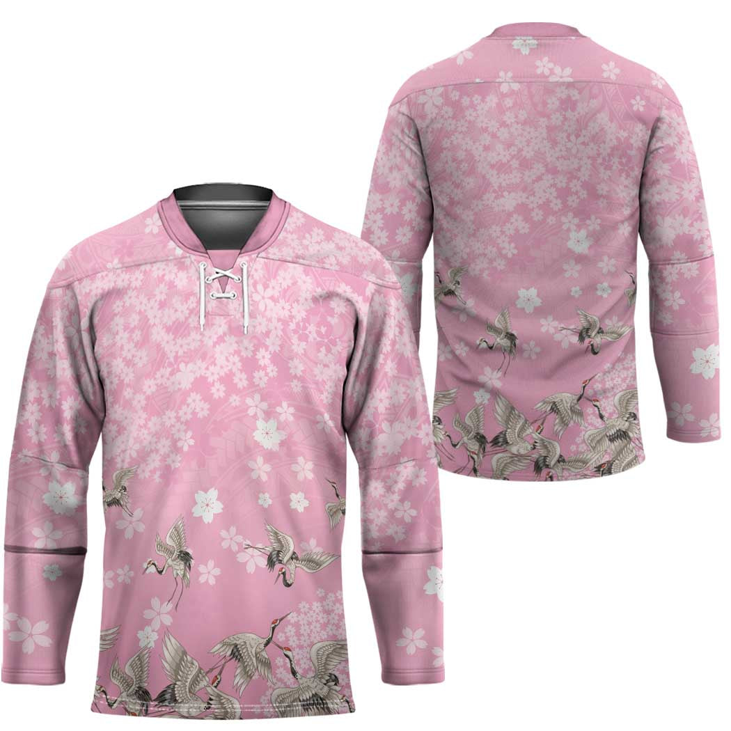 Cranes Sakura Floral Pink Pastel Hockey Jersey Hawaii Japan Culture - Polynesian Pride