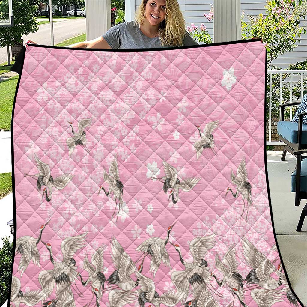 Cranes Sakura Floral Pink Pastel Quilt Hawaii Japan Culture - Polynesian Pride