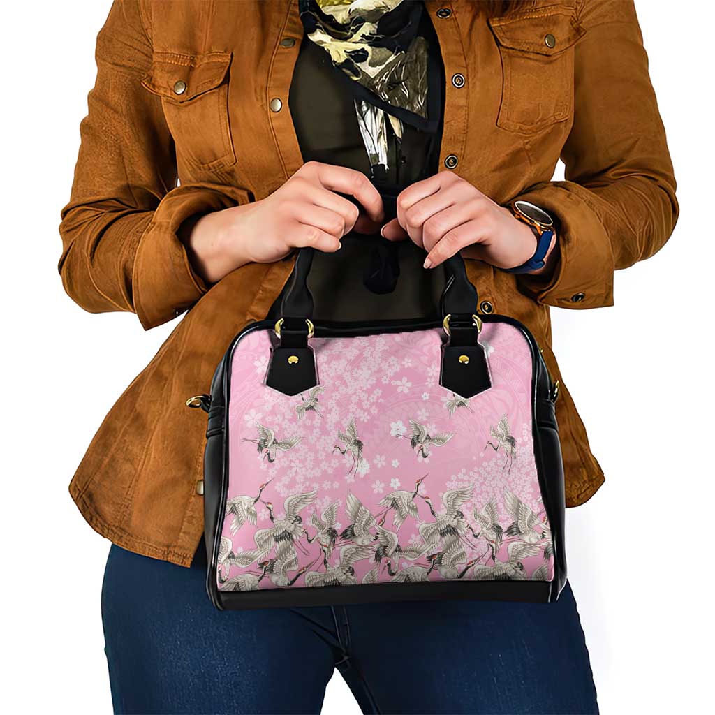 Cranes Sakura Floral Pink Pastel Shoulder Handbag Hawaii Japan Culture - Polynesian Pride