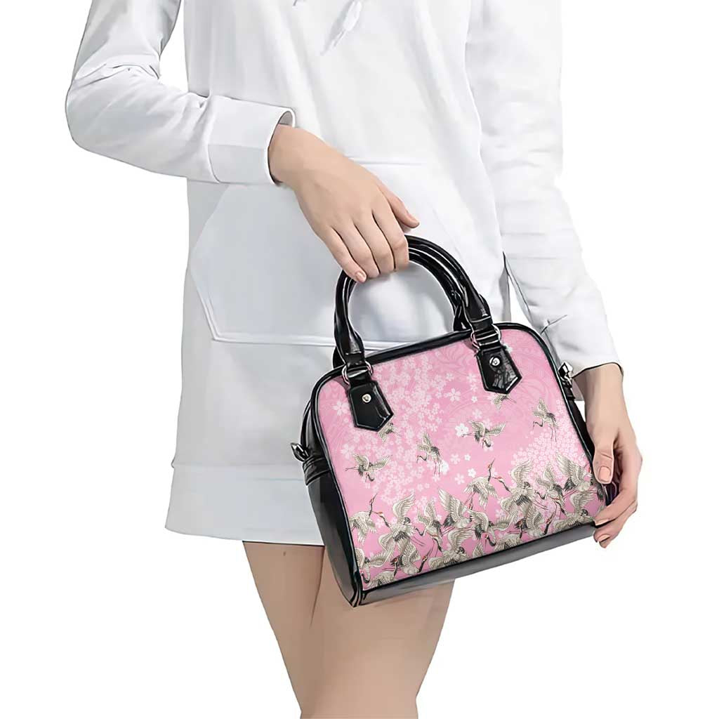 Cranes Sakura Floral Pink Pastel Shoulder Handbag Hawaii Japan Culture - Polynesian Pride
