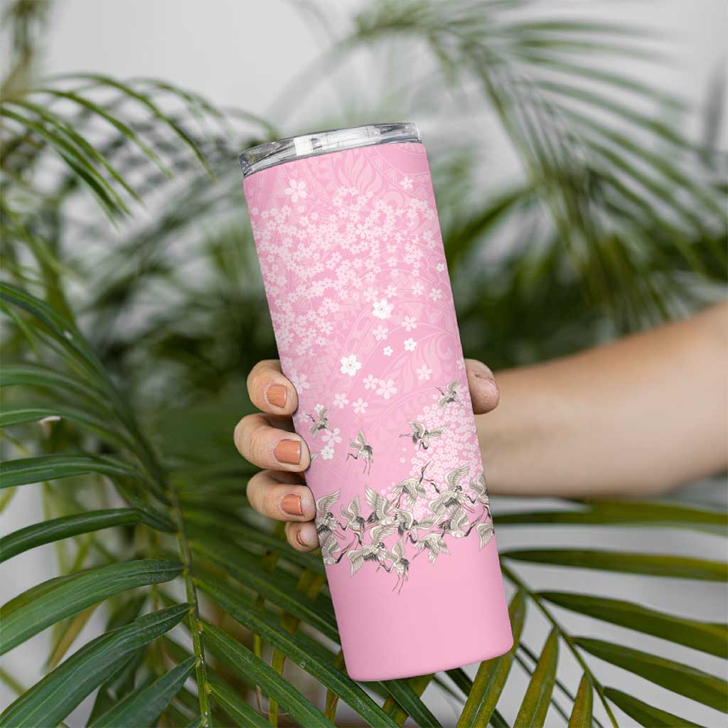 Cranes Sakura Floral Pink Pastel Skinny Tumbler Hawaii Japan Culture LT01 - Polynesian Pride