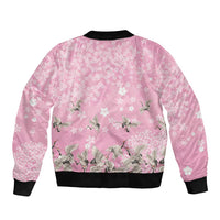Cranes Sakura Floral Pink Pastel Sleeve Zip Bomber Jacket Hawaii Japan Culture - Polynesian Pride