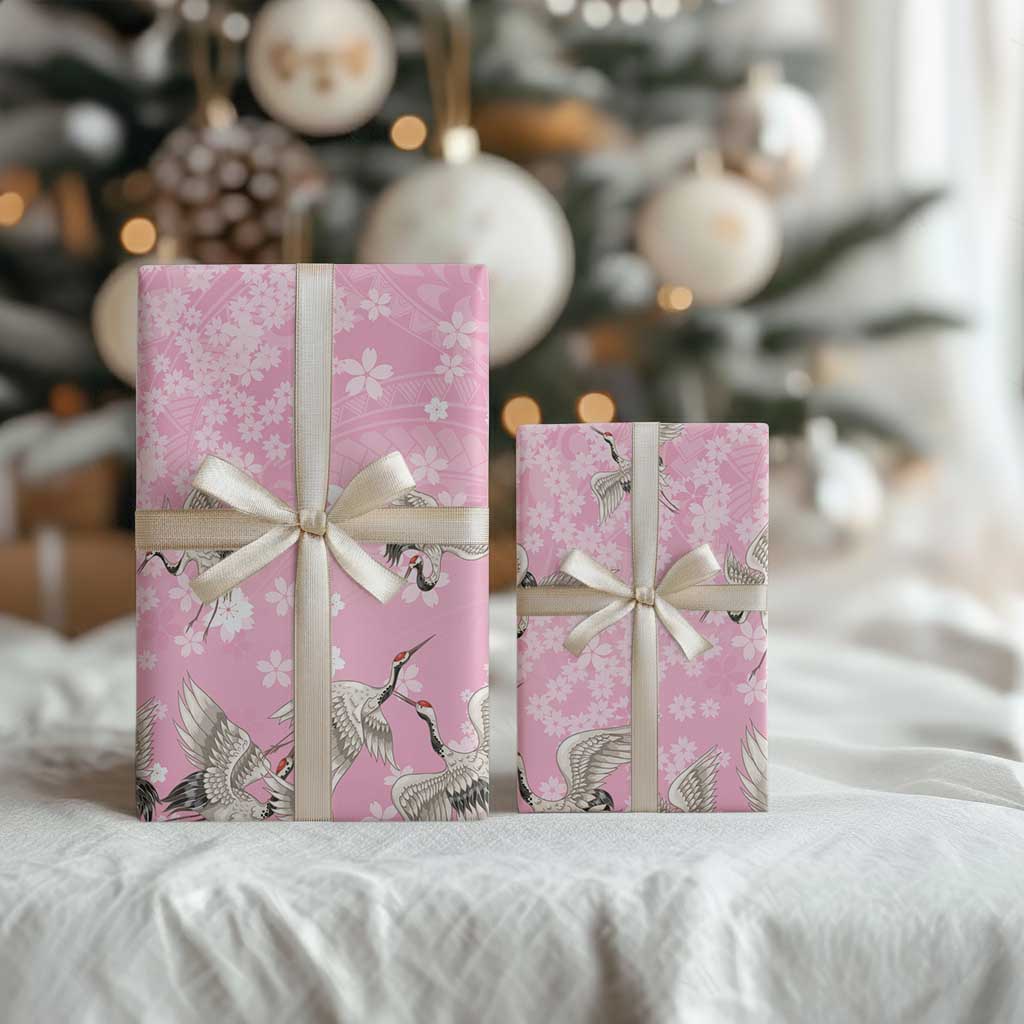 Cranes Sakura Floral Pink Pastel Wrapping Paper Hawaii Japan Culture