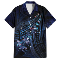 Personalised Matariki Paua Shell New Zealand Family Matching Off Shoulder Maxi Dress and Hawaiian Shirt Haka Dance At The Starry Night LT01 Dad's Shirt - Short Sleeve Black - Polynesian Pride