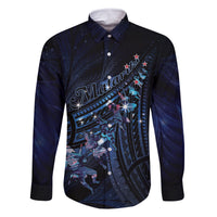 Personalised Matariki Paua Shell New Zealand Family Matching Off Shoulder Short Dress and Hawaiian Shirt Haka Dance At The Starry Night LT01 Dad's Shirt - Long Sleeve Black - Polynesian Pride