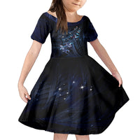 Personalised Matariki Paua Shell New Zealand Family Matching Puletasi and Hawaiian Shirt Haka Dance At The Starry Night LT01 Daughter's Dress Black - Polynesian Pride