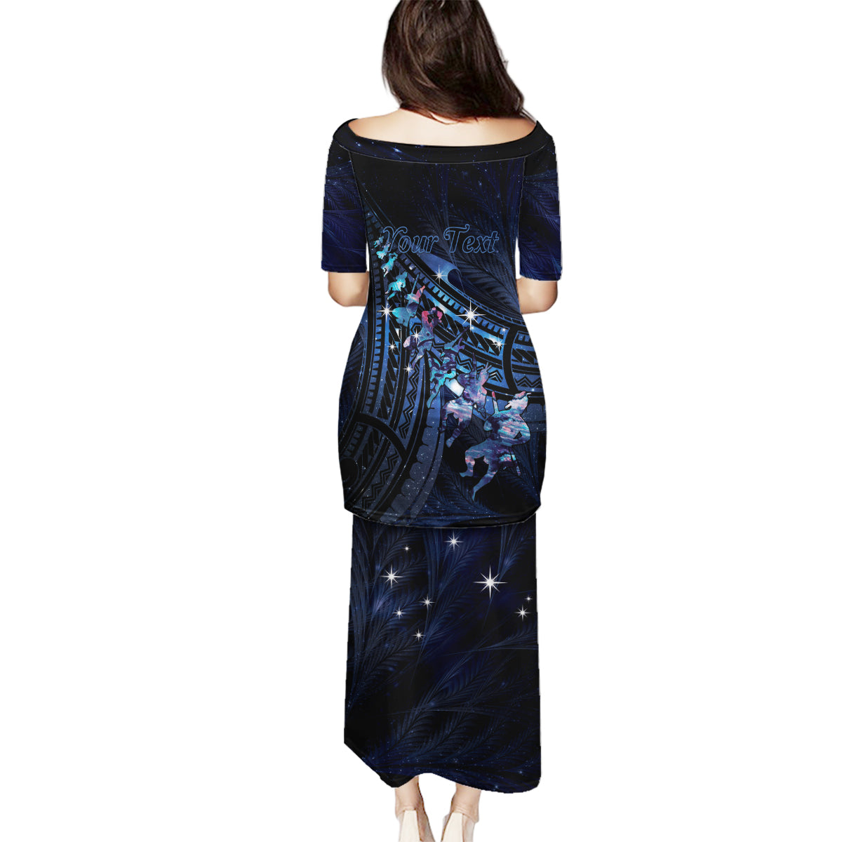 Personalised Matariki Paua Shell New Zealand Family Matching Puletasi and Hawaiian Shirt Haka Dance At The Starry Night LT01 - Polynesian Pride
