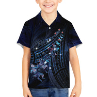 Personalised Matariki Paua Shell New Zealand Family Matching Puletasi and Hawaiian Shirt Haka Dance At The Starry Night LT01 Son's Shirt Black - Polynesian Pride