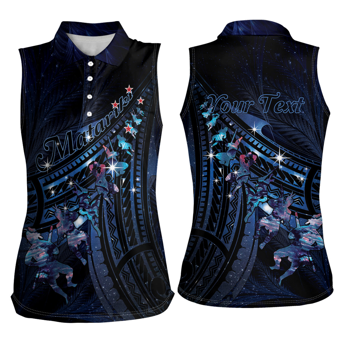 Personalised Matariki Paua Shell New Zealand Women Sleeveless Polo Shirt Haka Dance At The Starry Night LT01 - Polynesian Pride