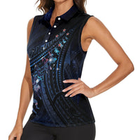 Personalised Matariki Paua Shell New Zealand Women Sleeveless Polo Shirt Haka Dance At The Starry Night LT01 - Polynesian Pride