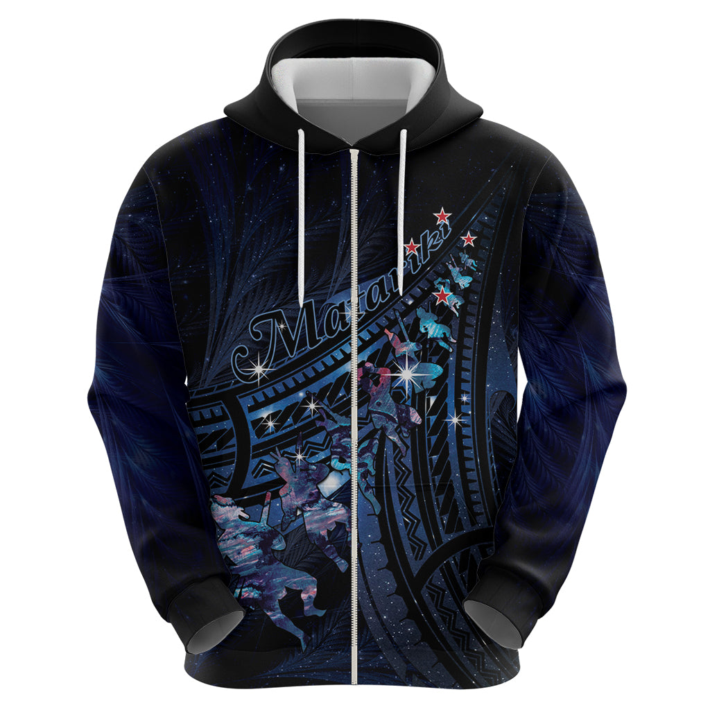 Personalised Matariki Paua Shell New Zealand Zip Hoodie Haka Dance At The Starry Night