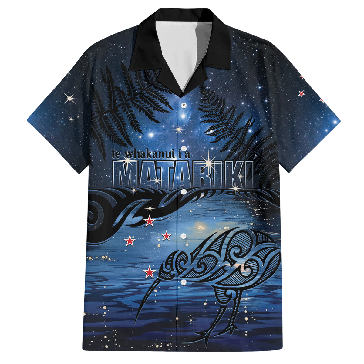 Personalised Matariki Kiwi Family Matching Short Sleeve Bodycon Dress and Hawaiian Shirt Silver Fern