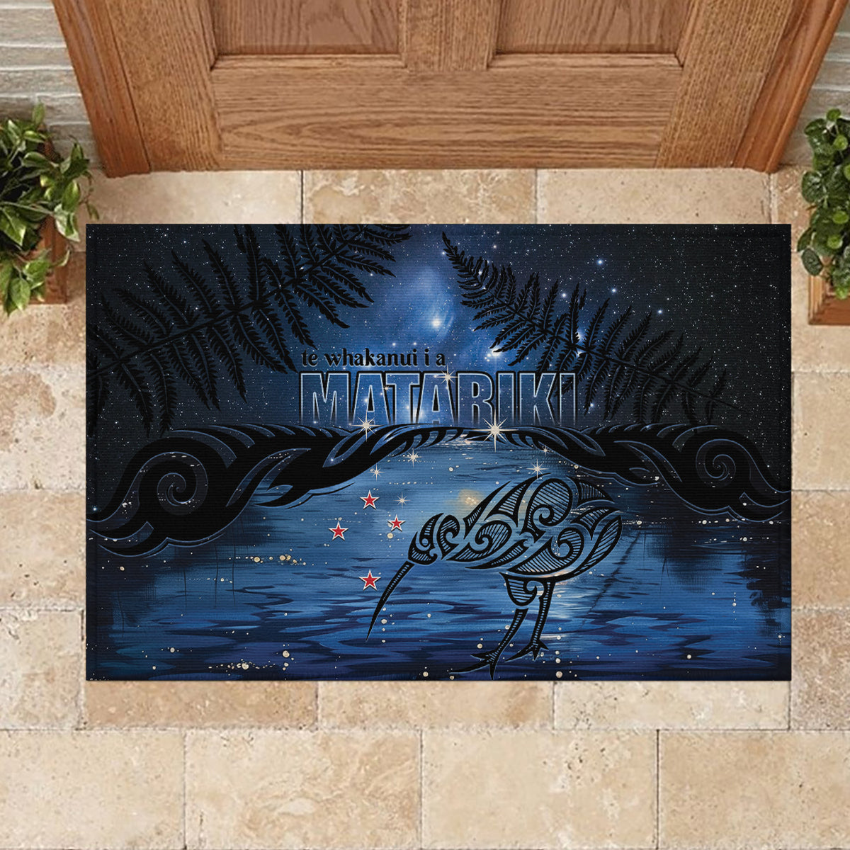 Matariki Kiwi Rubber Doormat Silver Fern