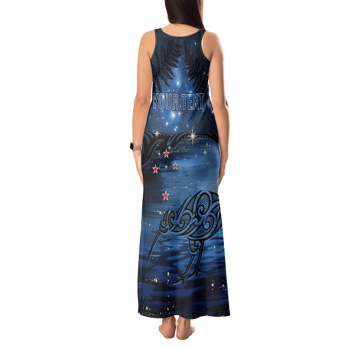 Personalised Matariki Kiwi Tank Maxi Dress Silver Fern