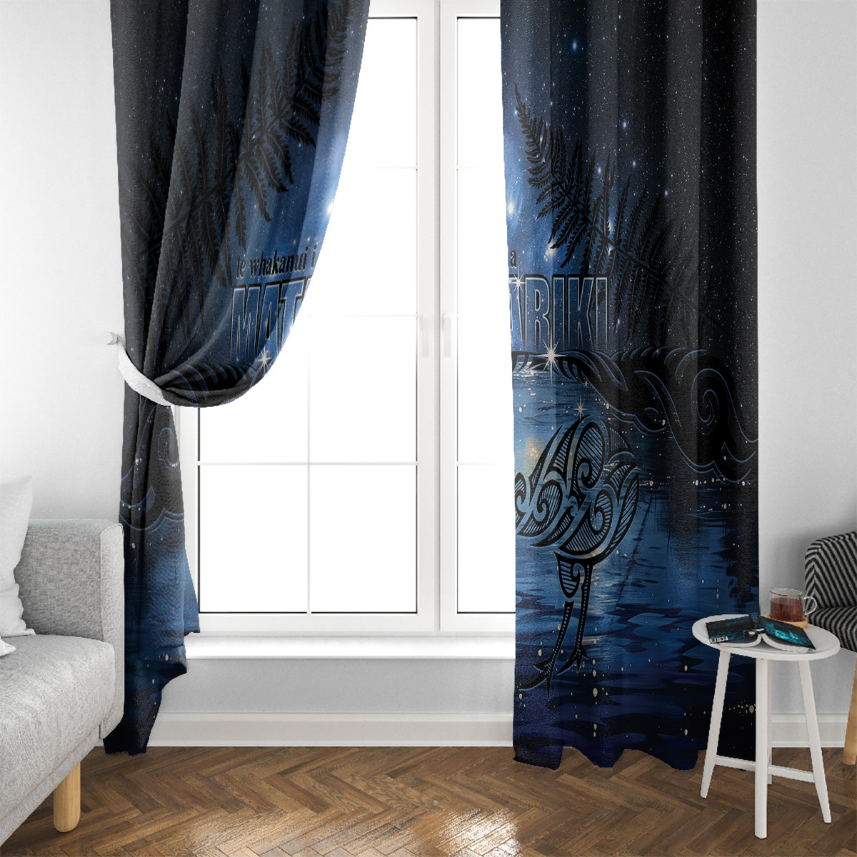 Matariki Kiwi Window Curtain Silver Fern