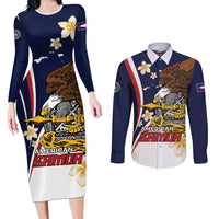 Personalized American Samoa Couples Matching Long Sleeve Bodycon Dress and Long Sleeve Button Shirt Amerika Samoa Bald Eagle