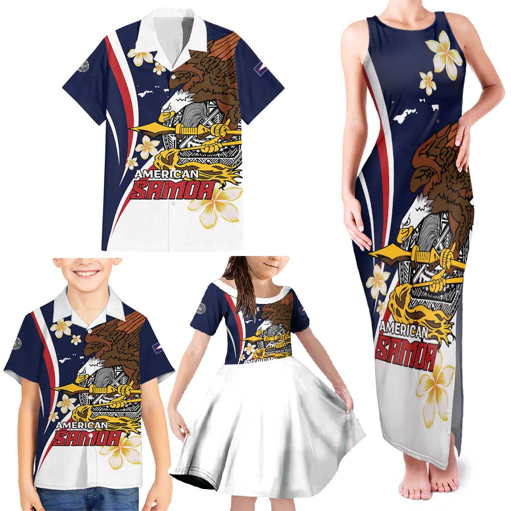 Personalized American Samoa Family Matching Tank Maxi Dress and Hawaiian Shirt Amerika Samoa Bald Eagle