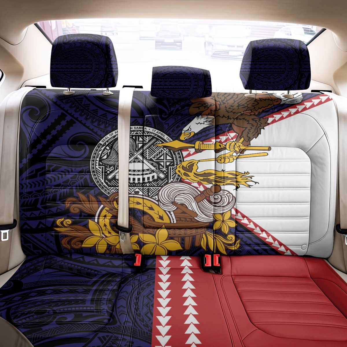 American Samoa Eagle Kava Bowl Back Car Seat Cover Plumeria Polynesian Pattern